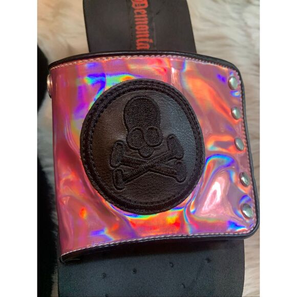 Demonia Black & Pink Chunky Platform Flip Flops Sandals Slides Punk Gothic Shoes - Picture 6 of 8